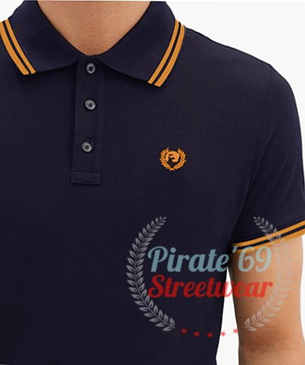 NEW STOCK Pirate 69 Hawk Wreath Double Bar Polo Shirt NEW STOCK Pirate 69 Hawk Wreath Double Bar Polo Shirt