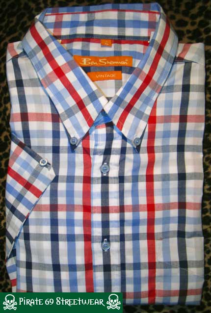 Ben Sherman shirt, short sleeves, size XL, white with red and blue ...