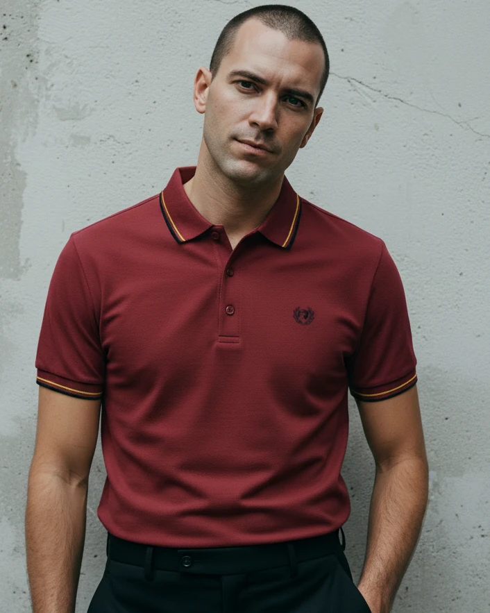 Pirate 69 Twin Tipped Skinhead Polo Shirt Maroon with Yellow and Black Trim