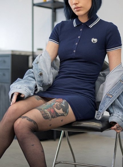 Skinhead girl wearing a Pirate 69 twin trim polo dress